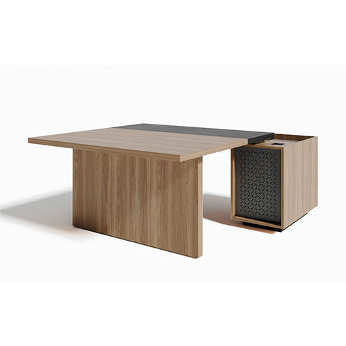 Стол руководителя квадратный с вставкой и тумбой ЭВОЛЮШН